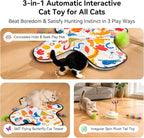 Interactive Cat Toys for Indoor Cats, 3 in 1 Hide and Seek Cat Toy with Moving Feather and Fluttering Butterfly, Rechargeable Touch Activated Automatic Kitten Toy, Squeaky Sound, 3 Modes