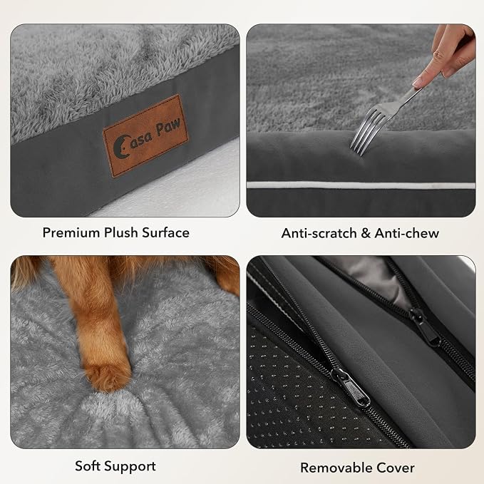 Orthopedic Dog Bed for Extra Large Dogs, Dark Grey, 53x42in | Orthopedic Foam Relieves Joint Pressure, Bolsters Supports Head And Neck, Washable Cover, Non-Slip Bottom