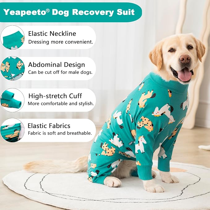 Dog Recovery Suit After Surgery Female Male, Medium Large Dog Neuter Shirt Cone Alternatives Prevent Licking Surgical Onesies (Green Pony, 2X-Large)