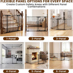 Mumeasy 150" Extra Wide Baby Gate, Play Yard Long Dog Gate for Doorways | Pet Gate Auto Close Walk Thru Door, Adjustable Large Child Safety Fence Gate for House Fireplace Outdoor,6 Metal Panels,Black
