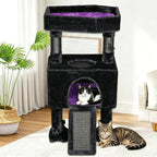 BEWISHOME Cat Tree Tower for Indoor Cats, Gothic Cat Trees with Coffin Bed | Cat Condo Cat House with Scratching Board, Cat Shelves with Spider Toy, Pet Play Activity Center Black with Purple, MMJ95Z