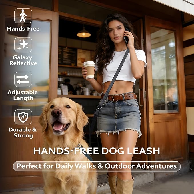 Hands Free Dog Leash,Galaxy Reflective,Crossbody Dog Leash,Black | Galaxy Reflective • Emergency Control Handle • Heavy-Duty Hardware • Multi-Way Wear