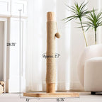 29" Tall Solid Wood Cat Scratching Post for Indoor Cats, Extra Stable Heavy Base, Natural Sisal Scratcher with Hanging Ball, Furniture Protector for Kittens & Adult Cats, Beige