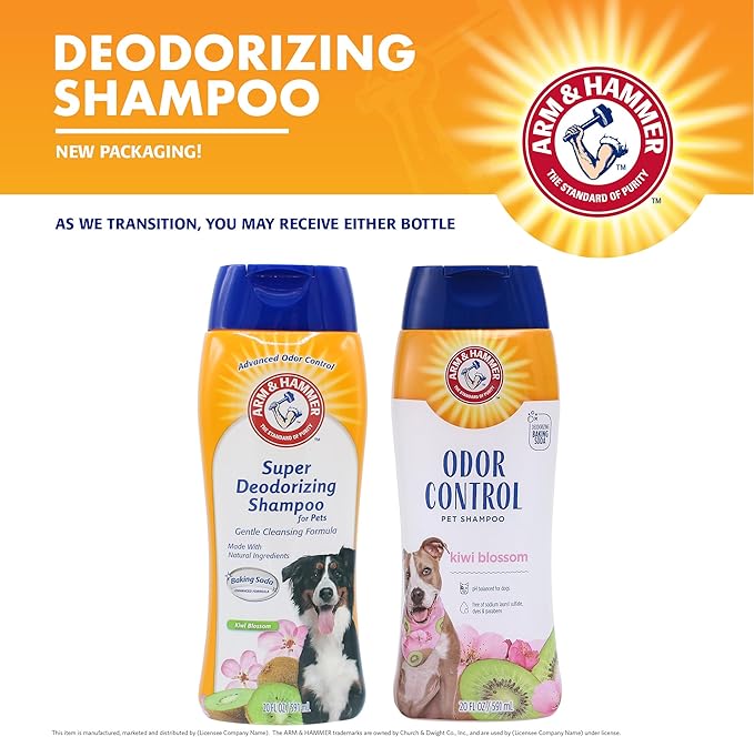 Arm & Hammer Deodorizing Dog Shampoo with Baking Soda for Odor Control Tearless Moisturizing Formula for Sensitive Skin Fresh Kiwi Blossom Scent Safe for Dogs and Puppies 20 FL OZ 2 Pack