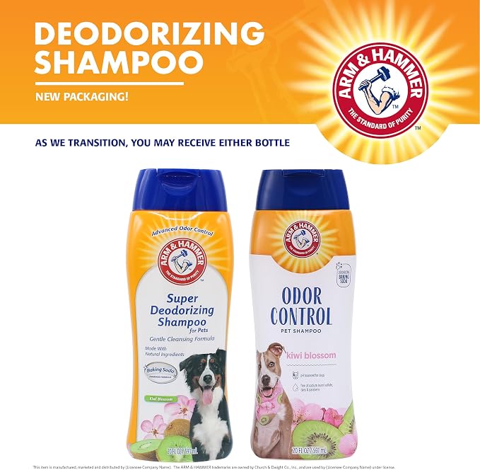 Arm & Hammer Deodorizing Dog Shampoo Baking Soda Odor Control Tearless Moisturizing Sensitive Skin Fresh Kiwi Blossom Scent Safe for Dogs and Puppies 20 FL OZ 6 Pack Everyday Grooming Routine