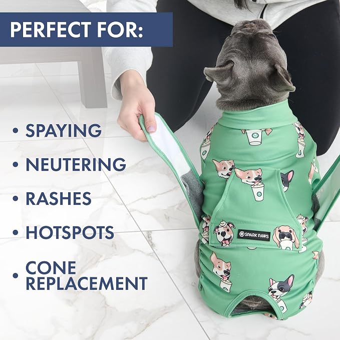Spark Paws Dog Surgery Recovery Suit – Dog Recovery Suit After Surgery, Anti-Lick Dog Onesie, Abdominal Wound Protector, Soft Cone Alternative for Spay Neuter Male Female Pet Recovery - Pup Cup - S