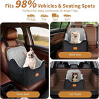 XEEP Dog Car Seat Bed for Small/Medium Dogs Up to 35 lbs, Memory Foam | 2-in-1 Design, Includes Blanket & Urine Pad, 2 Height-Adjust Cushions, Two Safety Tethers, Machine Washable Cover(Black/Grey)