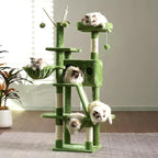 Hey-brother Cat Tree Tower with Padded Platform Bed, Hammock, MPJ019-SGR | 53 Inches Cat House with Large Cozy Condo, Toy Balls and Sisal Scratching Posts for Indoor Multi-Cats, Green