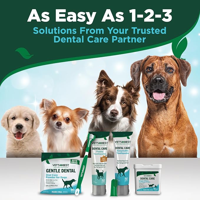 Vet's Best Finger Dental Wipes for Dogs & Cats, Fresh Breath, 50 Count | Finger Dental Wipes, Helps Remove Plaque & Tartar, Freshens Breath, Dog Dental Care, Gentle Oral Care for Dogs & Cats