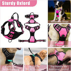 No Pull Dog Harness Adjustable Collar & Leash Set - Dog Halter Harnesses Collapsible Bowls & Poop Bag Dispenser Muzzle ID Tags Toys Fits Small Medium Large Dogs (Pink-S)