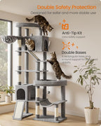 Feandrea Multi-Level Cat Tree for Large Cats, 79.5 inch Tall Cat Tower with 6 Resting Areas and Sisal Scratching Posts, 41.3 x 17.7 x 79.5 inch, Dove Gray Clawfy Collection UPCT020G101