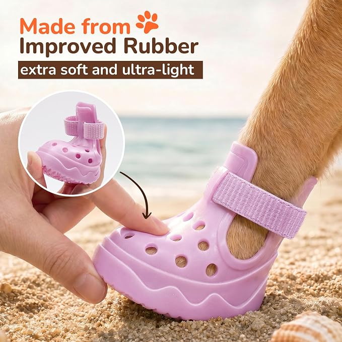 Soft Dog Shoes for Hot Pavement, Breathable Vented Dog Boots, Pink, Size 5 | 4 Pack, Soft Rubber Material, Lightweight, Anti-Slip Soles, Reflective Strap, Wide Opening, Summer Walks, Medium & Large Dogs