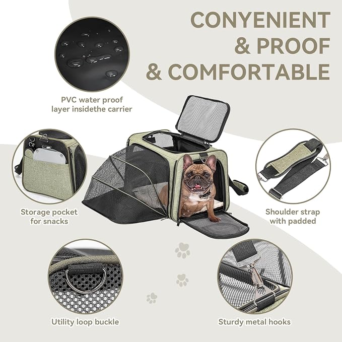 Petsfit Large Double Expandable Cat Carrier for Large Cats and Small Dogs | 19 x 12 x 12 in; dual-side expansion for large cats and small dogs, with anti-sag frame and locking zippers; up to 18 lb.