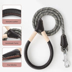 Mile High Life Dog Leash with Genuine Leather Handle, 4/5/6 FT | Comfortable Leather Grip Rope Leash, Heavy Duty 360° Swivel Metal Clasp, for Small Medium & Large Dogs (Khaki White, 60 Inch)