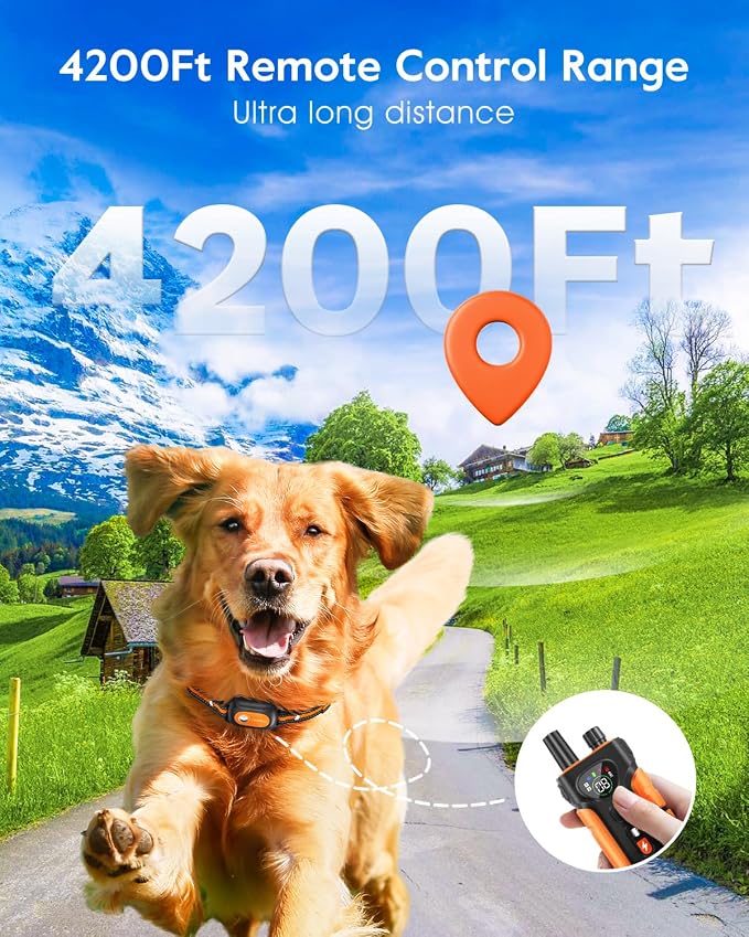 SLOPEHILL Dog Shock Collar,4200FT Dog Training Collar with Remote,Orange | IP68 Waterproof e Collar with Beep,Vibration,Safe Shock,Light,No Shock Mode,Shock Collar for Small Medium Large Dog 8-140lbs
