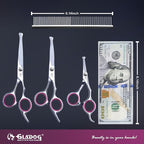 GLADOG Dog Grooming Scissors Kit with Safety Round Tips, Professional 6 in 1 Grooming Scissors for Dogs, Sharp and Heavy-duty Dog Grooming Shears for Dogs Cats Pets (Pink)