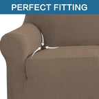 H.VERSAILTEX Stretch Couch Covers for Sofa 1 Piece Slipcovers for Couches and Sofas 3 Seater Couch Cover Feature Thick Checked Jacquard Fabric with Elastic Bottom(Large Sofa 90"-100" Wide, Macchiato)