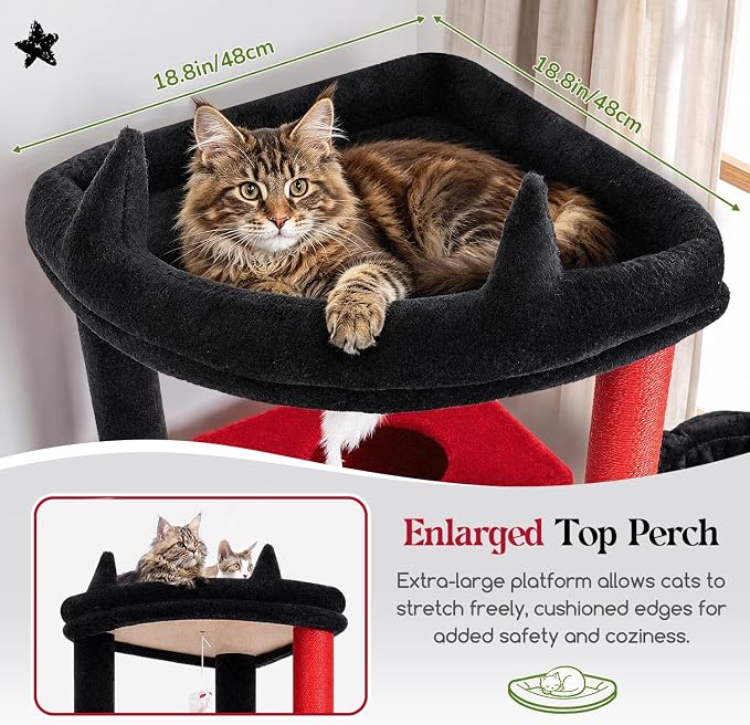 Globlazer Extra Large Gothic Cat Tree, 78 inch Sturdy Tall Cat Tree Tower for Indoor Multiple Large Adult Cats Kittens with 6 Scratching Posts, Enlarged Top Perch, 2 Padded Condos, S78G, Black Red