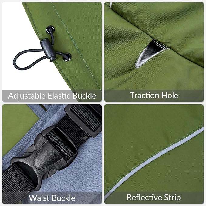 Waterproof Dog Raincoat, Windproof Rain Jacket with Velvet Lining for Windy Weather, Breathable Full-Body Coverage Dry Suit with Reflective Strips for Medium Dog (Green, M)