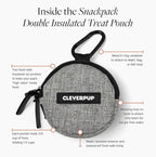 Snackpack Double Insulated Dog Treat Pouch – 1.5 Cup Capacity, 2 BPA-Free Waterproof Zipper Pockets, Carabiner for Belt/Leash – Compact Training & Travel Bag – Heather Grey