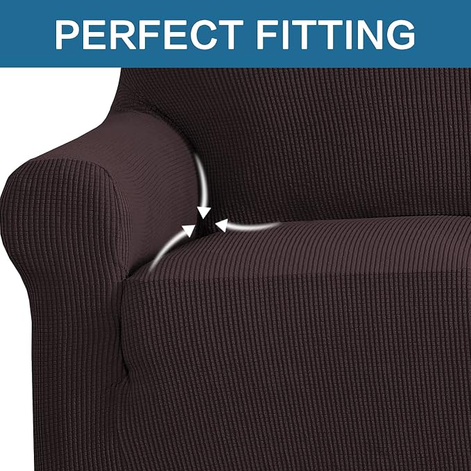 H.VERSAILTEX Stretch Oversized Sofa Cover 1 Piece Sofa Slipcovers for Living Room Feature Thick Checked Jacquard Fabric with Elastic Bottom, Sofa X-Large - Chocolate