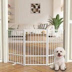 SNUOWU Full Metal Freestanding Dog Gate with Door, 32''Height Foldable Pet Dog Fence for Indoor & Outdoor, 3 Panels Extra Wide Free Standing TallDog Gates for Doorways,House,Stairs,Porch,Deck,Yard