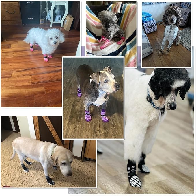 EXPAWLORER 6Pcs Anti Slip Dog Socks to Prevent Licking Paws, Dog Shoes for Hot Pavement, Double Sides Dog Boots & Paw Protectors Booties for Hardwood Floors with Grip Small Medium Large Senior Dogs, S