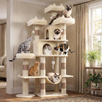 71 Inch Cat Trees for Large Cats, Heavy Duty Cat Tree Tower | Cat Condos for Indoor Cats Large Adult with Cat Scratching Post & 2 Condos, 9 Sisal Posts & Hammock, Beige