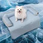 Medium Cooling Dog Bed Mat - 35 x 31 inch Waterproof Couch Cover for Dogs Washable, Non-Slip Bottom Self Cooling Mat for Dogs, Durable & Non-Gel, Dog Couch Bed for Sofa Floor Car, Light Blue
