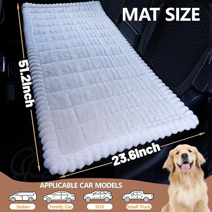 Dog Car Seat Waterproof Bed Cover Nonslip Car Back Seat Soft and Comfortabl | Pet Bed Mat Car Blanket for Travel Backseat Extender Seat Covers Dog Bed for Cars Trucks and SUVs (White Cover 23.6” x 51”)
