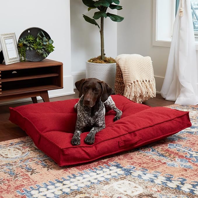 Happy Hounds Milo Square Tufted Pillow Dog Bed, Scarlet, Large (40" x 40")