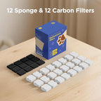 Pet Water Fountain Filter: 24 Per Fountain Filter Replacement - 6 Months Set of Replacement Filters for GIOTOHUN KOOGMOON UMOCUOY IHOUONE HOOISE Cat Fountains - 12 Filters & 12 Sponges