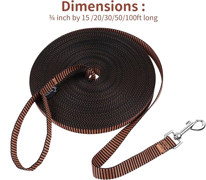 Hi Kiss Dog/Puppy Obedience Recall Training Agility Lead - 15ft 20ft 30ft 50ft 100ft Training Leash - Great for Training, Play, Camping, or Backyard(20ft,Black_Orange)