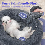 rabbitgoo Calming Cat Beds for Indoor Cats, 23 inches, Dark Grey | Soft Warm Donut, Fluffy Faux Fur, Supportive Raised Rim, Anti-slip, Machine Washable, Up to 25lbs Cats & Small Dogs