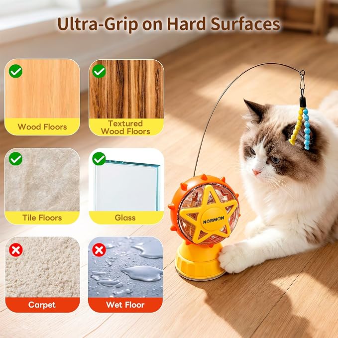 NORMON Cat Treat Dispenser, Ferris Wheel Puzzle Feeder Toy with Teaser Wand | Treat puzzle, washable stable base, rotating snack wheel, indoor cats, solo play, exercise, mental stimulation, boredom play.