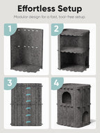 FUKUMARU Cat House for Indoor Cats, Warm Felt Cat Bed, Scratch Resistant | Large Cat Bed Cave, 3-in-1 Cat Condo, Cozy Felt Covered Cats Tunnel, 23.62 Inch Kitten Hideaway for Multicats, Dark Grey