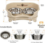 Neater Feeder Express Mess Proof Dog Bowls Elevated for Small Breed – Made in USA – No Spill Raised Slow Feeder Elevated Dog Bowl Stand, Stainless Steel Food and Water Bowl Set, Almond