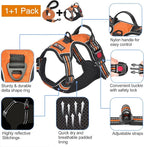 tobeDRI No Pull Dog Harness Adjustable Reflective Oxford Easy Control Medium Large Dog Harness with A Free Heavy Duty 5ft Dog Leash, Orange, M