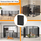 Metal Dog Gate with Door Free Standing for Indoor Use, Freestanding Pet Fence for Stairs and Yard, 32" Tall 8 Panels Black