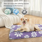 Cute Fluffy Dog Beds for Extra Large Dogs, 41"x 28", Purple Flower | Thick Dog Bed for Crate Kennel, Pet Bed with Removable Washable Cover, Anti-Slip Bottom