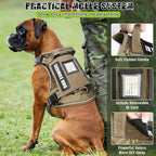 Tactical Dog Harness and Leash Set with 10 Patches for Large Dogs | Heavy Duty Adjustable No Pull Service Dog Vest with Dog Seat Belt,Reflective Easy Walk for Training Walking Hiking Camo XL