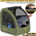 PAWZIDEA Portable Dog Crate for Car Travel, Collapsible Pet Travel Crates for Medium & Large Dogs Up to 80lbs, Enclosed Soft-Sided Car Kennel Carrier for Backseat, Secures w/Seatbelt & Headrest Strap