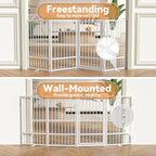 SNUOWU Full Metal Freestanding Dog Gate with Door, 36''Height Foldable Pet Dog Fence for Indoor & Outdoor, 4 Panels Extra Wide Free Standing TallDog Gates for Doorways,House,Stairs,Porch,Deck,Yard