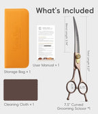 Professional Curved Dog Grooming Scissors 7.5'' Rose Gold 440C Stainless Steel Pet Cutting Shears Safety Trimming Shearing for Dogs Cats