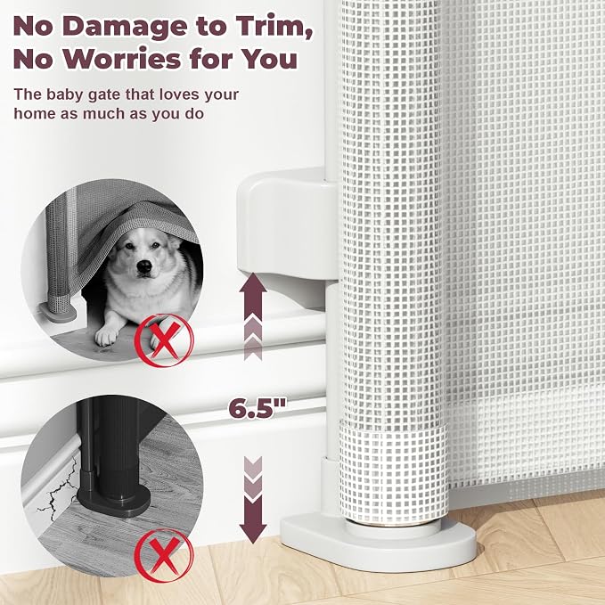 78" Retractable Extra Wide Baby Gates for Stairs, Long Mesh Dog Gate | Indoor Outdoor Pet Gate for Large Openings, Ideal for Doorways Hallways Kitchens Decks & Porches, 34" Height, White
