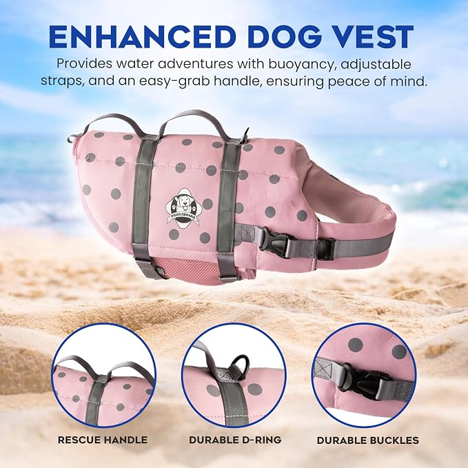 Dog Life Jacket — Premium Swim Vest with SafeChin Anti-Choke Collar | PAWS Aboard Pink | RapidLift Rescue Handle, D-Ring, Reflective Trim | Boating, Kayaking, Pool | X-Large (80–110 lbs)
