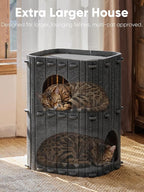 FUKUMARU Cat House for Indoor Cats, Warm Felt Cat Bed, Scratch Resistant | Large Cat Bed Cave, 3-in-1 Cat Condo, Cozy Felt Covered Cats Tunnel, 23.62 Inch Kitten Hideaway for Multicats, Dark Grey