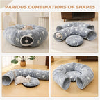 Large Cat Tunnels Bed Tube for Indoor Cats Under Christmas Tree Glows in The Dark Cat Tunnel with Cushion and Plush Ball Toy Longer Playground Toys for Dog Puppy Kitten Pet Gray