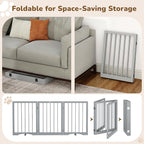 Free Standing Dog Gate Indoor, Foldable Dog Gate for Doorways Stairs | 3-Panel Freestanding Pet Gate with Support Feet for Stability, Folding Puppy Gate Easy to Move, Doggy Gate 54"x24", Grey