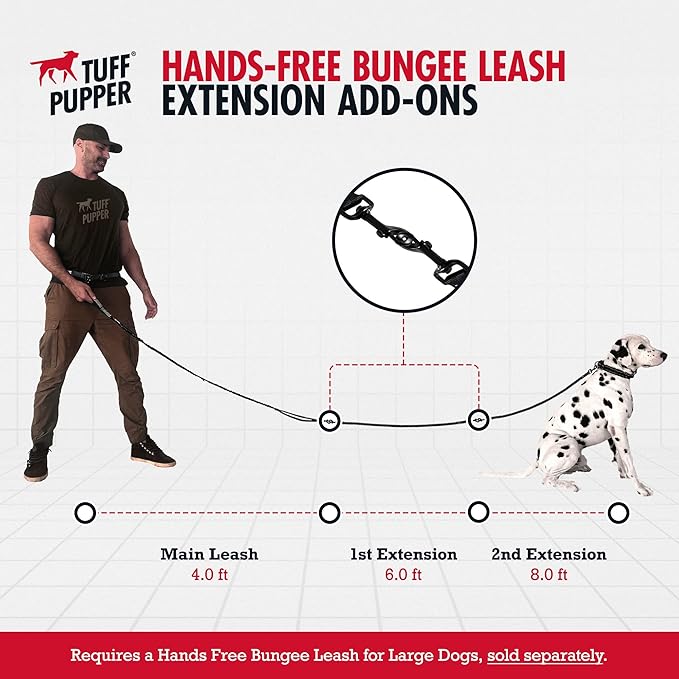 Tuff Pupper Hands Free Bungee Dog Leash, Waist Belt for Running & Walking | Heavy Duty for One Large Dog up to 125 lb, Shock Absorbing with Lumbar Support & Reflective Padded Handles for Jogging